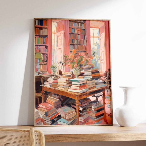 Vintage Library Poster, Book Shop Print, Book Lovers Gift, Reading Gift, Antique Wall Art, Retro Book Lovers Art, Library Art, Gift Idea