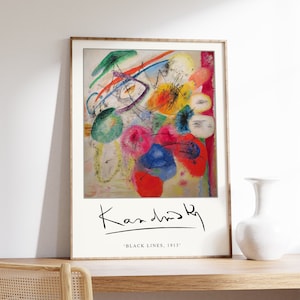 Kandinsky Poster, Kandinsky Exhibition Print, Kandinsky Art, Black Lines, Bauhaus Art Print, Abstract Poster, Art Gift, A1/A2/A3/A4