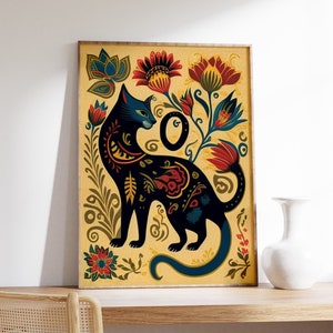 Mexican Cat Poster, Cat Print, Mexican Art Print, Vintage Mexican Wall Art, Cat Lovers Gift, Latin American Art, Vintage Decor, Gift Idea
