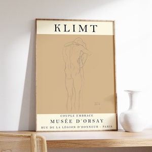 Gustav Klimt Exhibition Poster, Couple Embrace, Vintage Art, Minimalist Poster, Line Drawing, Art Print, Bedroom, Ideal Gift, Various Sizes
