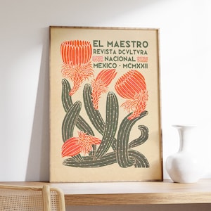 Mexican Exhibition Art Poster, Mexican Print, Floral Vintage Wall Art Decor, Latin American Artesanía, Mexico Travel, Gift Idea