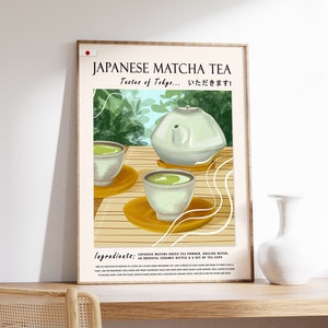 Japanese Matcha Tea Poster, Tea Art, Green Tea, Japanese Print, Asian Art. Kitchen Poster, Kitchen Decor, Food Art, Food Gift, Recipe,