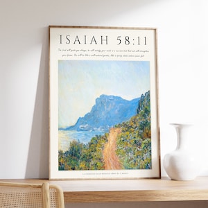 Bible Verse Poster, Bible Art, La Corniche Near Monaco, Monet Art, Christian Home Decor, Floral Print, Floral Decor, Gift, A1/A2/A3/A4