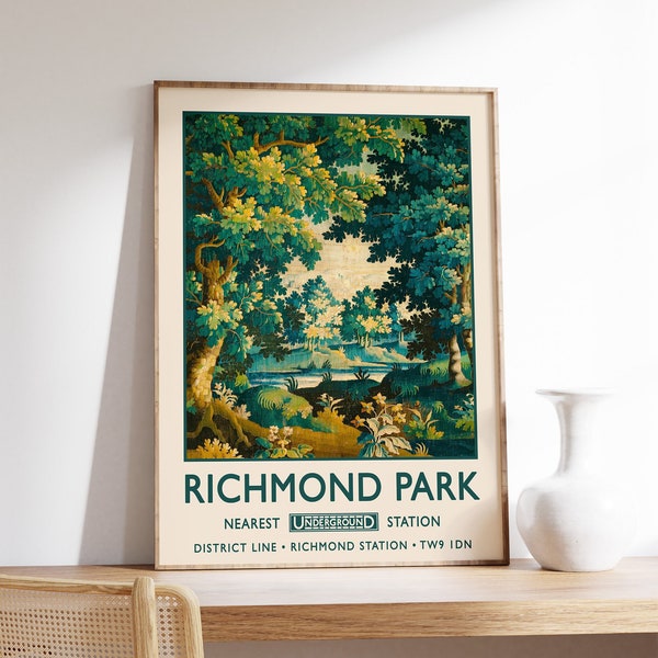 Impression de Richmond Park, impression de Londres, affiche du parc, art mural vintage, art floral, impression florale, impression textile, affiche vintage, A1/A2/A3/A4