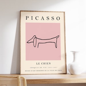 Picasso Exhibition Poster, Pink Dachshund, Vintage Minimalist Art Print, Line Drawing, Art Print, Bedroom Art, Gift Idea, A1/A2/3/A4