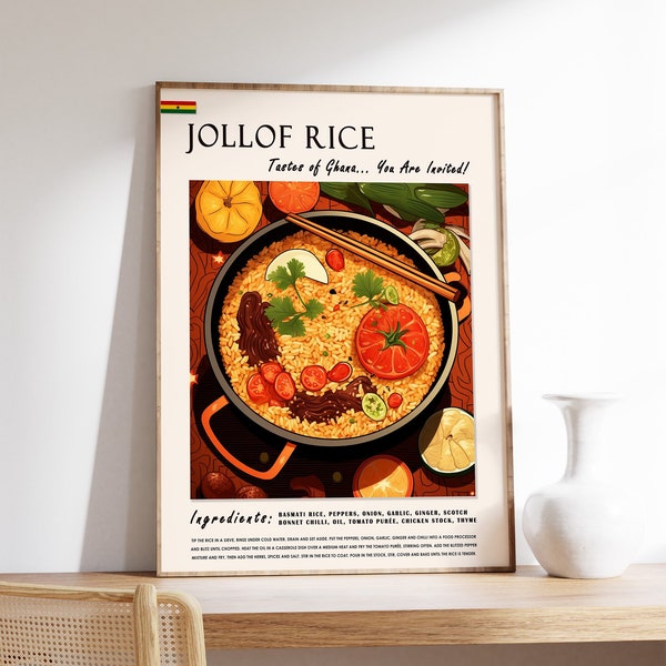 Jolof Rice Ghanaian Food Poster, African Food Print, Ghana Food Art, African Food Poster, Exotic Food Art, Kitchen Decor