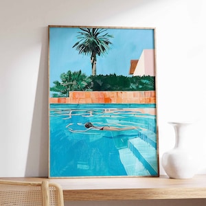Swimming Pool Wall Art, Swimming Art Print, Swimming Poster, Blue Art Print, Swimming Pool Gift, Summer Art, Swimming Gift, Water Art