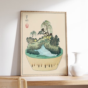 Japanese Bonsai Poster, Woodblock Art Print, Asian Decor, Traditional Japanese Wall Art Decor, Vintage Wall Art, Japanese Art, Gift Idea,