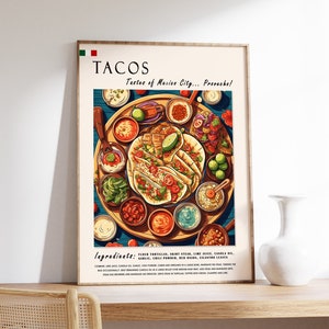 Mexikanische Tacos Essen Poster, Mexikanisches Essen Druck, Mexikanische Kunst, Küchen Dekoration, Mexiko Essen Kunst, Lateinisches Essen Kunst, Retro Essen Druck, Essen Geschenk