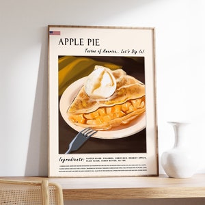Apple Pie Food Poster, Dessert Poster, Dessert Art, Recipe Poster, Kitchen Poster, Food Art, USA, Retro Print, Food Gift A1/A2/A3/A4