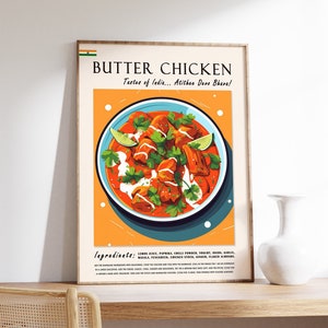 Butter Chicken Indian Food Poster, Indian Food Art, Kitchen Decor, Curry Poster, Indian Art, Indian Cuisine, Kitchen Poster, Food Gift