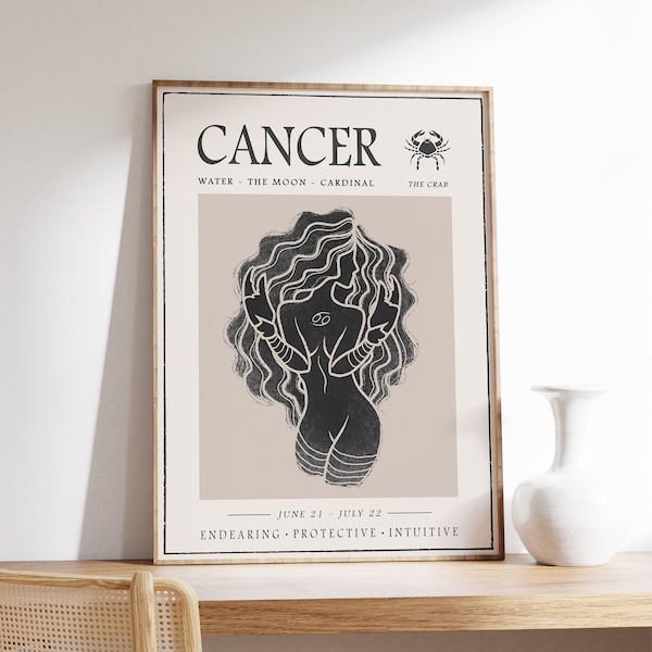 Sternzeichen Poster, Cancer Sternzeichen Druck, Sternzeichen, Astrologie Poster, Sternzeichen Kunst, Kunstdruck, Boho Deko, Schlafzimmer Kunst, Geschenk, A1/A2/A3/A4