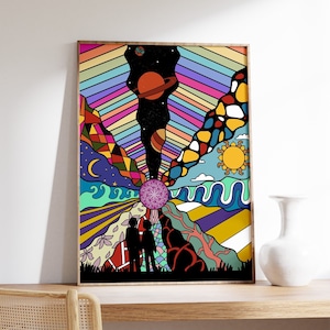 70&#39;s Psychedelic Art Print, Pop Art Poster, Spiritual Print, Yoga Art, Floral Art, 70&#39;s Wall Art Decor, Vintage Art, Gift Idea, A1/A2/A3/A4