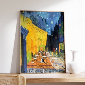 Van Gogh Cafe Terrace Cat Print, Van Gogh Cat Poster, Cat Art, Cat Print, Floral Print, Wall Art Decor, Cat Lover Gift, A1/A2/A3/A4