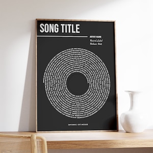 Custom Vinyl Lyrics Print, Personalised Music Poster, Customizable Music Gift, Anniversary Gift, Music Gift, Wedding Song Dance, A1/A2/A3/A4