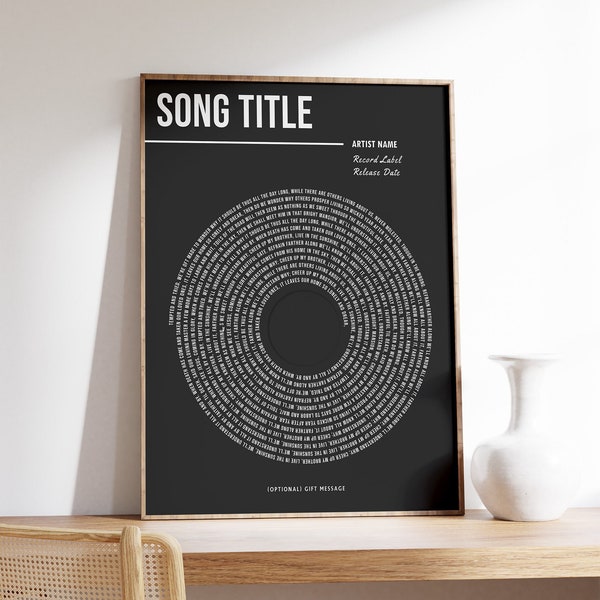 Custom Vinyl Lyrics Print, Personalised Music Poster, Customizable Music Gift, Anniversary Gift, Music Gift, Wedding Song Dance, A1/A2/A3/A4