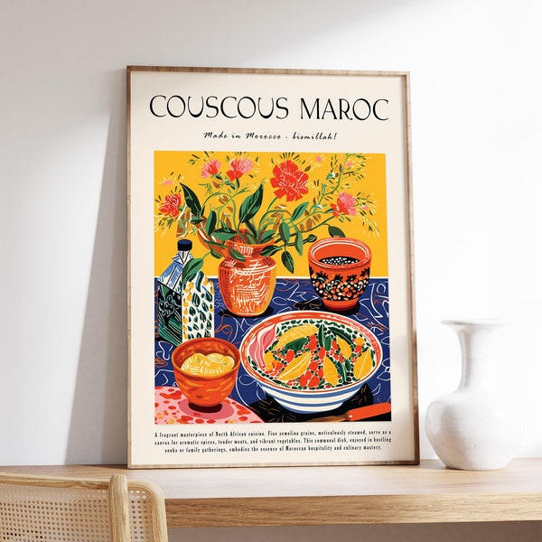 Marokkanisches Essensposter, marokkanischer Essensdruck, Couscous-Poster, nahöstliches Essensposter, exotische Essenskunst, islamische Küchenkunst, Küchendekoration