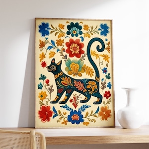 Mexican Cat Poster, Cat Print, Mexican Art Print, Vintage Mexican Wall Art, Cat Lovers Gift, Latin American Art, Vintage Decor, Gift Idea