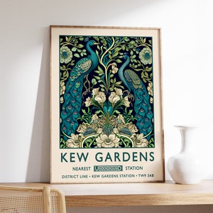 Impression William Morris Peacock, impression Kew Gardens, impression Londres, affiche William Morris, art mural vintage, art floral, affiche vintage