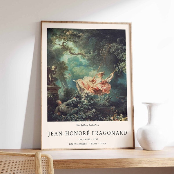 Affiche de l'exposition de Jean-Honoré Fragonard, La balançoire, Estampe expressionniste, Impression d'art La balançoire, Paysages et art de la nature, Peinture oeuvre d'art célèbre