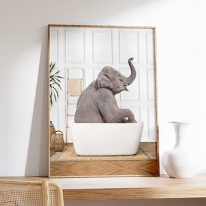 Póster de animal en la bañera, póster de elefante, decoración de pared con animales, decoración de baño, decoración del hogar, regalo de animales, decoración de oficina, A1/A2/A3/A4