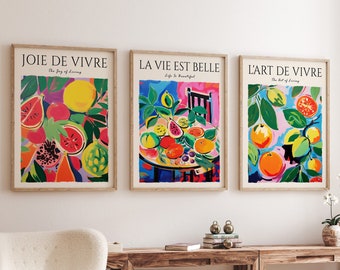 Set of 3 Fruit Prints, Tropical Fruit Poster, Food and Drink Art, Kitchen Decor, Food and Drink Art, Vintage French Decor, French Print