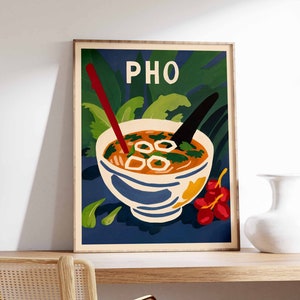Pôster Pho, Arte de comida vietnamita, Arte de comida asiática, Decoração de cozinha, Pôster de cozinha, Arte de comida, Decoração de restaurante, Decoração de café, Presente de comida