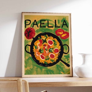 Paella Poster, Mediterranean Cuisine Poster, Spanish Food Art, Kitchen Decor, Food Art, Restaurant Decor, Cafe Decor, Food Gift