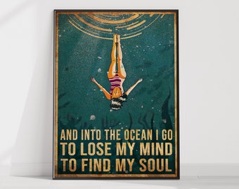 Into The Ocean I Go Poster, Yoga, Meer, Wasser, Reise, Vintage, Wand Kunst Dekor, Housewarming Geburtstag Geschenkidee, A1/A2/A3/A4