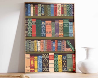 Vintage Bookshelf Poster, Retro Library Wall Art