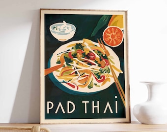 Pad Thai Art Print, Asian Cuisine Poster, Kitchen Decor