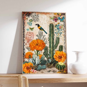 Vintage mexikanische Poster, mexikanische Drucke, mexikanische Dekoration, traditionelles lateinisches Dekor, Blumendruck, Botanische Wandkunst, Tropischer Druck, lateinische Kunst
