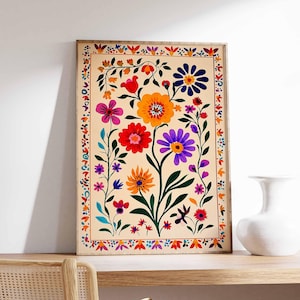 Vintage mexikanische Poster, mexikanische Drucke, mexikanische Dekoration, traditionelles lateinisches Dekor, Blumendruck, Botanische Wandkunst, Tropischer Druck, lateinische Kunst