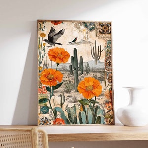 Vintage mexikanische Poster, mexikanische Drucke, mexikanische Dekoration, traditionelles lateinisches Dekor, Blumendruck, Botanische Wandkunst, Tropischer Druck, lateinische Kunst