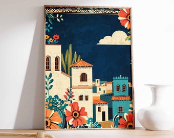 Vintage Mexican Floral Print, Botanical Wall Art