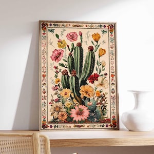 Vintages mexikanisches Plakat, Kaktusdruck, mexikanische Drucke, mexikanisches Dekor, traditionelles lateinisches Dekor, botanische Wandkunst, tropische Wandkunst, lateinische Kunst