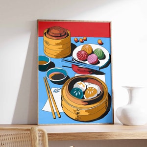Chinese Food Poster, Dim Sum Poster, Dinner Table Food Print, Kitchen Poster, Kitchen Decor, Food Illustration Poster, Food Poster, Food Art