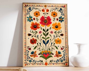 Vintage Mexican Poster, Mexican Prints, Mexican Decor, Traditional Latin Decor, Floral Print, Botanical Wall Art, Tropical Print, Latin Art