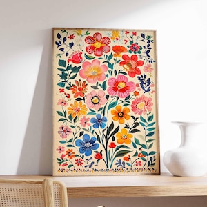 Vintage mexikanische Poster, mexikanische Drucke, mexikanische Dekoration, traditionelles lateinisches Dekor, Blumendruck, Botanische Wandkunst, Tropischer Druck, lateinische Kunst