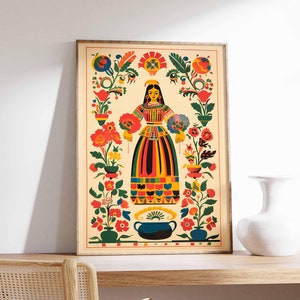 Vintage Mexican Poster, Mexican Prints, Mexican Decor, Traditional Latin Decor, Floral Print, Botanical Wall Art, Tropical Print, Latin Art
