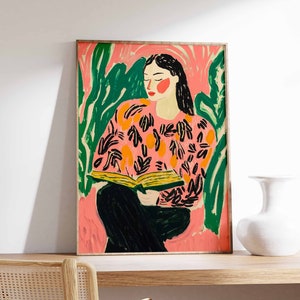 Buchkunst, Lese Poster, Retro Poster, Frau Druck, Bibliothek Kunst, Vintage Poster, Buch Liebhaber Geschenk, Boho Wandkunst, Antike Wandkunst