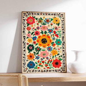 Vintage mexikanische Poster, mexikanische Drucke, mexikanische Dekoration, traditionelles lateinisches Dekor, Blumendruck, Botanische Wandkunst, Tropischer Druck, lateinische Kunst