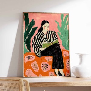 Buchkunst, Lese Poster, Retro Poster, Frau Druck, Bibliothek Kunst, Vintage Poster, Buch Liebhaber Geschenk, Boho Wandkunst, Antike Wandkunst