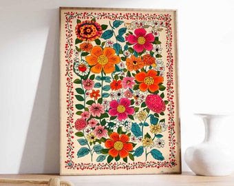 Vintage Mexican Floral Print, Botanical Wall Art