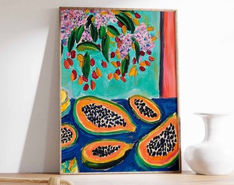 Vibrant Papaya Poster, Tropical Kitchen Decor, Foodie Art Print