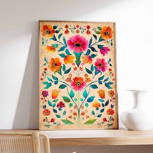 Vintage mexikanische Poster, mexikanische Drucke, mexikanische Dekoration, traditionelles lateinisches Dekor, Blumendruck, Botanische Wandkunst, Tropischer Druck, lateinische Kunst