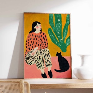 Póster retro, impresión de gato, póster de los años 70, regalo de gato, póster vintage, arte psicodélico, arte psicodélico, arte de pared boho, impresión de pared de los años 70, arte animal