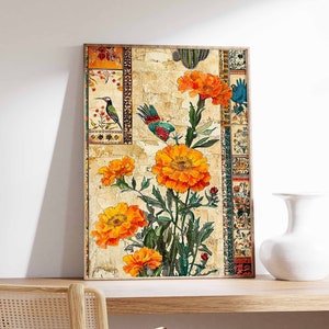 Vintage mexikanische Poster, mexikanische Drucke, mexikanische Dekoration, traditionelles lateinisches Dekor, Blumendruck, Botanische Wandkunst, Tropischer Druck, lateinische Kunst