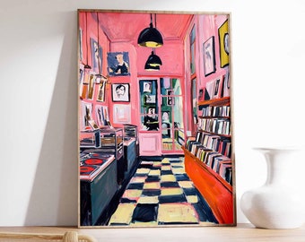 Retro Vinyl Record Store Art Print, Vintage Music Shop