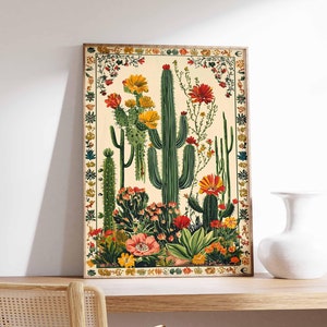Vintages mexikanisches Plakat, Kaktusdruck, mexikanische Drucke, mexikanisches Dekor, traditionelles lateinisches Dekor, botanische Wandkunst, tropische Wandkunst, lateinische Kunst